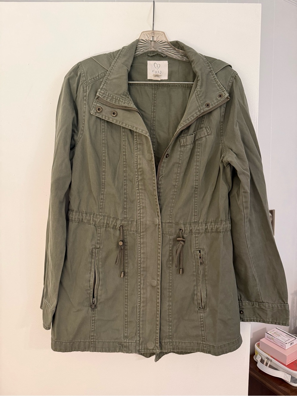 Full Tilt Olive Green Utility Jacket with Drawcord Waist